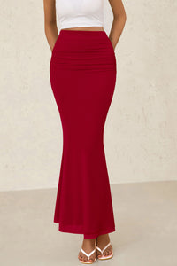 Mermaid Bodycon Trendy Casual High Waisted Ruffle Ruched Long Mesh Skirts