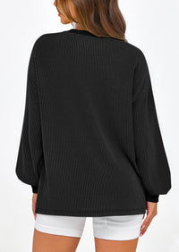 Long Sleeve Casual Loose Crew Neck Ribbed Blouse