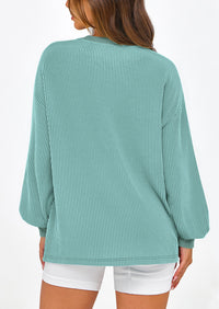 Long Sleeve Casual Loose Crew Neck Ribbed Blouse
