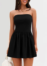 Strapless Casual Tube Top Ruffle A Line Patchwork Mini Dresses Mini Party Dresses