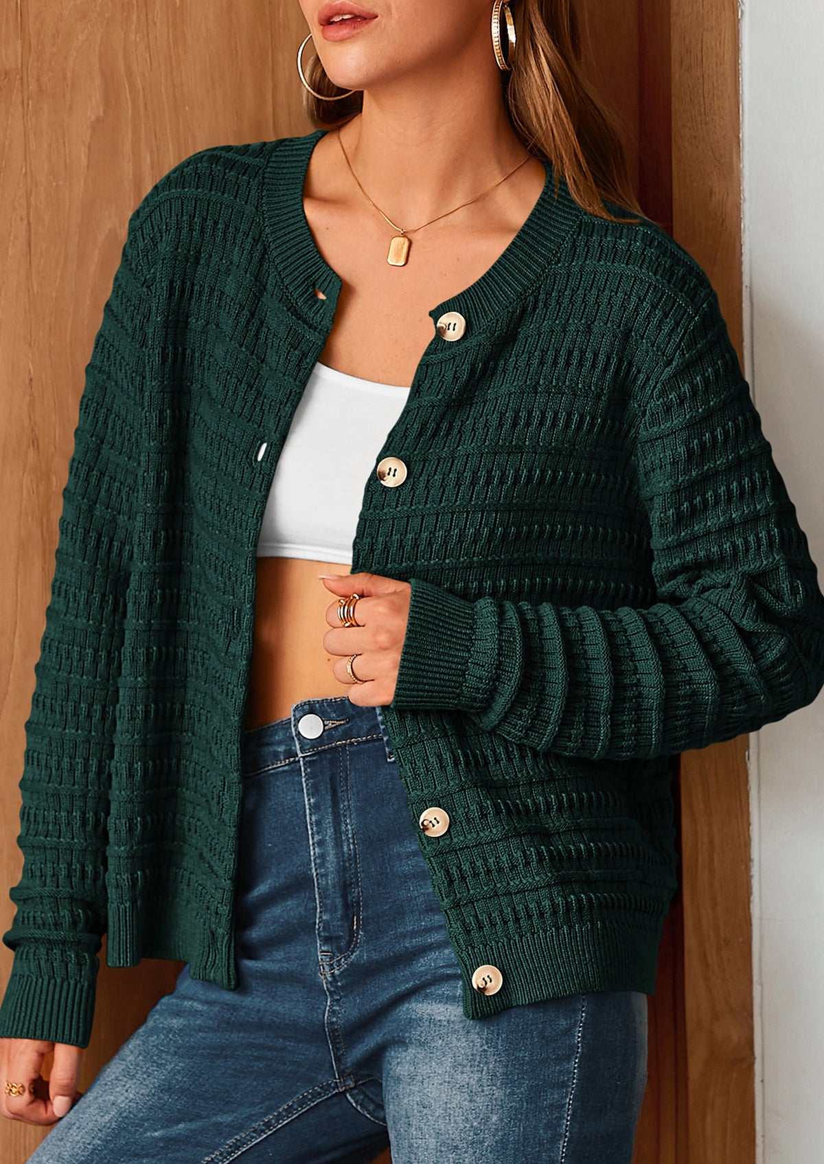Knit Cardigan Long Sleeve Open Front Button Down Jacket
