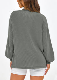Long Sleeve Casual Loose Crew Neck Ribbed Blouse