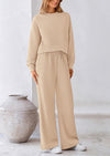 PRETTYGARDEN 2 Piece Long Sleeve Pullover Tops and Wide Leg Pants Knitted Lounge Sets
