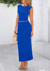 PRETTYGARDEN 2 Piece Sets Going Out Casual Cap Sleeve Crop Tops Ruched Maxi Long Skirts Outfits