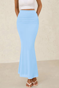 Mermaid Bodycon Trendy Casual High Waisted Ruffle Ruched Long Mesh Skirts