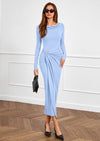 PRETTYGARDEN Women's Fall Wedding Guest Cocktail Midi Dresses Elegant Long Sleeve Bodycon Ruched Dress Fashion Clothing