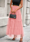 PRETTYGARDEN Maxi Skirts for Women Fall Tulle High Waisted Ruffle Flowy A-Line Long Skirt Country Concert Outfits