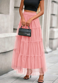 PRETTYGARDEN Maxi Skirts for Women Fall Tulle High Waisted Ruffle Flowy A-Line Long Skirt Country Concert Outfits