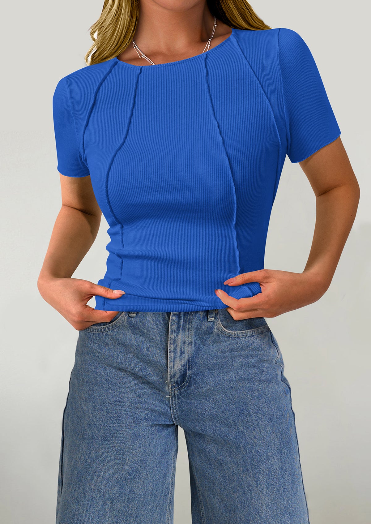 Short Sleeved Casual Round Neck Slim Fit T-Shirt