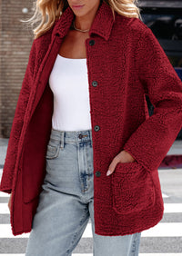 Long Sleeve Lapel Button Down Pockets Fleece Faux Fur Coats
