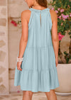 BTFBM Women Summer Halter Dresses Casual Spring 2025 Sleeveless A-Line Tiered Swing Mini Dress Beach Vacation Sundress
