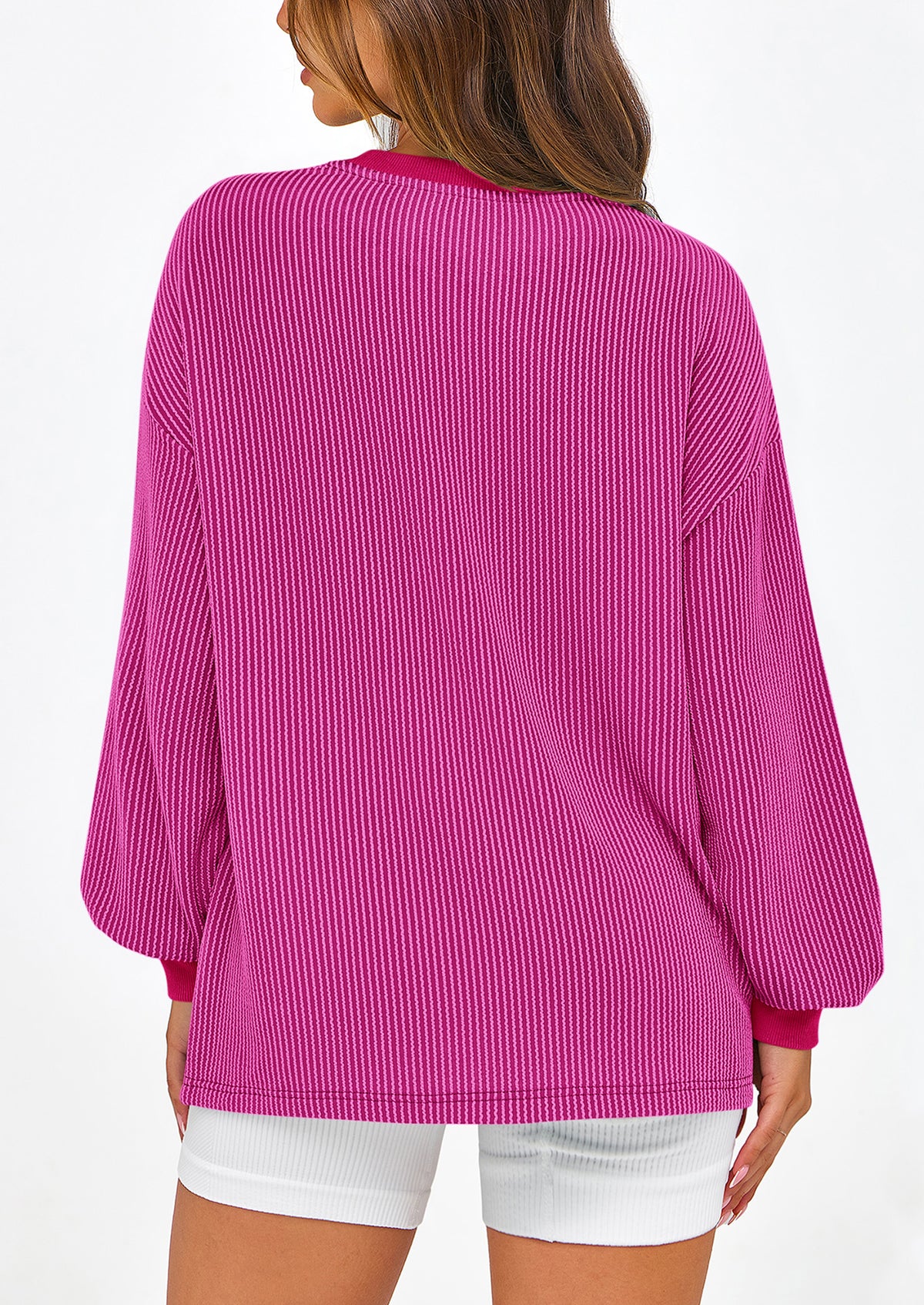 Long Sleeve Casual Loose Crew Neck Ribbed Blouse
