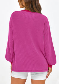 Long Sleeve Casual Loose Crew Neck Ribbed Blouse