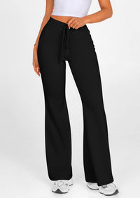 Elastic High-Waisted Drawstring Casual Flare Pants