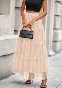PRETTYGARDEN Maxi Skirts for Women Fall Tulle High Waisted Ruffle Flowy A-Line Long Skirt Country Concert Outfits