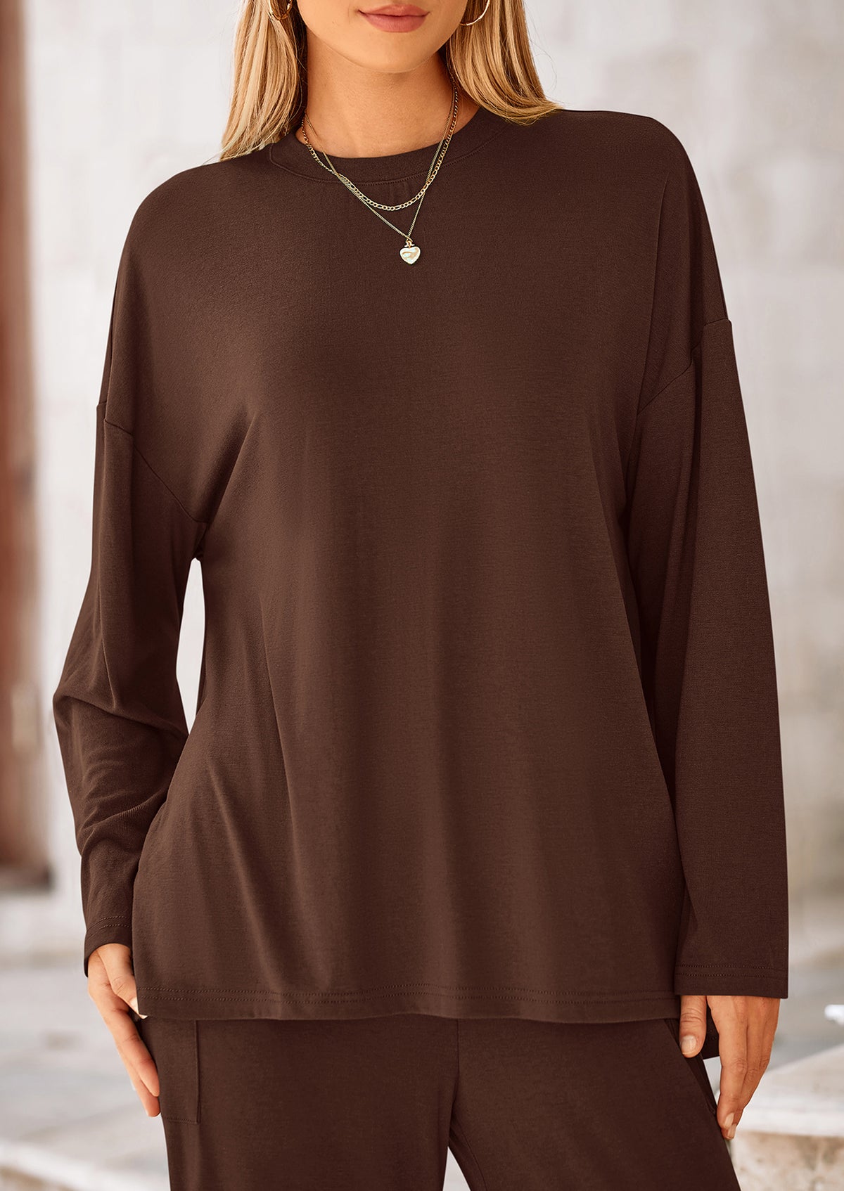 Long Sleeve High Low Tops T-Shirts Wide Leg Pants Two Piece Sets