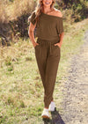 PRETTYGARDEN Dressy Off Shoulder Romper Spring Vacation Travel Lounge Outfits Clothes