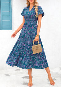 Casual V-neck short sleeved Bohemian Maxi dress