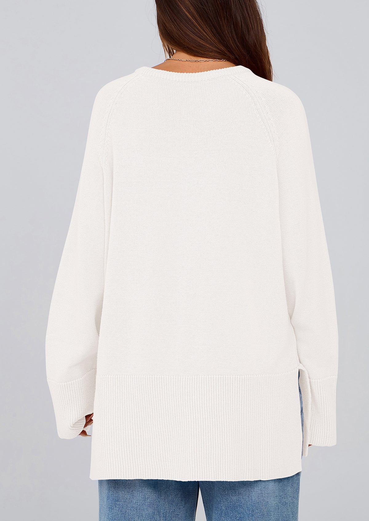 Knit Long Sleeve Crew Neck Split Hem Loose Oversized Tunic Sweaters
