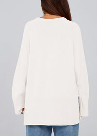 Knit Long Sleeve Crew Neck Split Hem Loose Oversized Tunic Sweaters