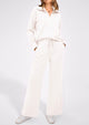 Flip Collar Half Zip Top And Wide Leg Pants Casual Two-Piece Set
