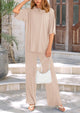 Short Sleeve Pullover Tops And Wide Leg Pants Two Piece Sets