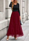 PRETTYGARDEN Maxi Skirts for Women Fall Tulle High Waisted Ruffle Flowy A-Line Long Skirt Country Concert Outfits