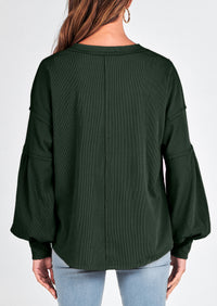 Long Sleeved Casual V-Neck Loose Knit Pullover