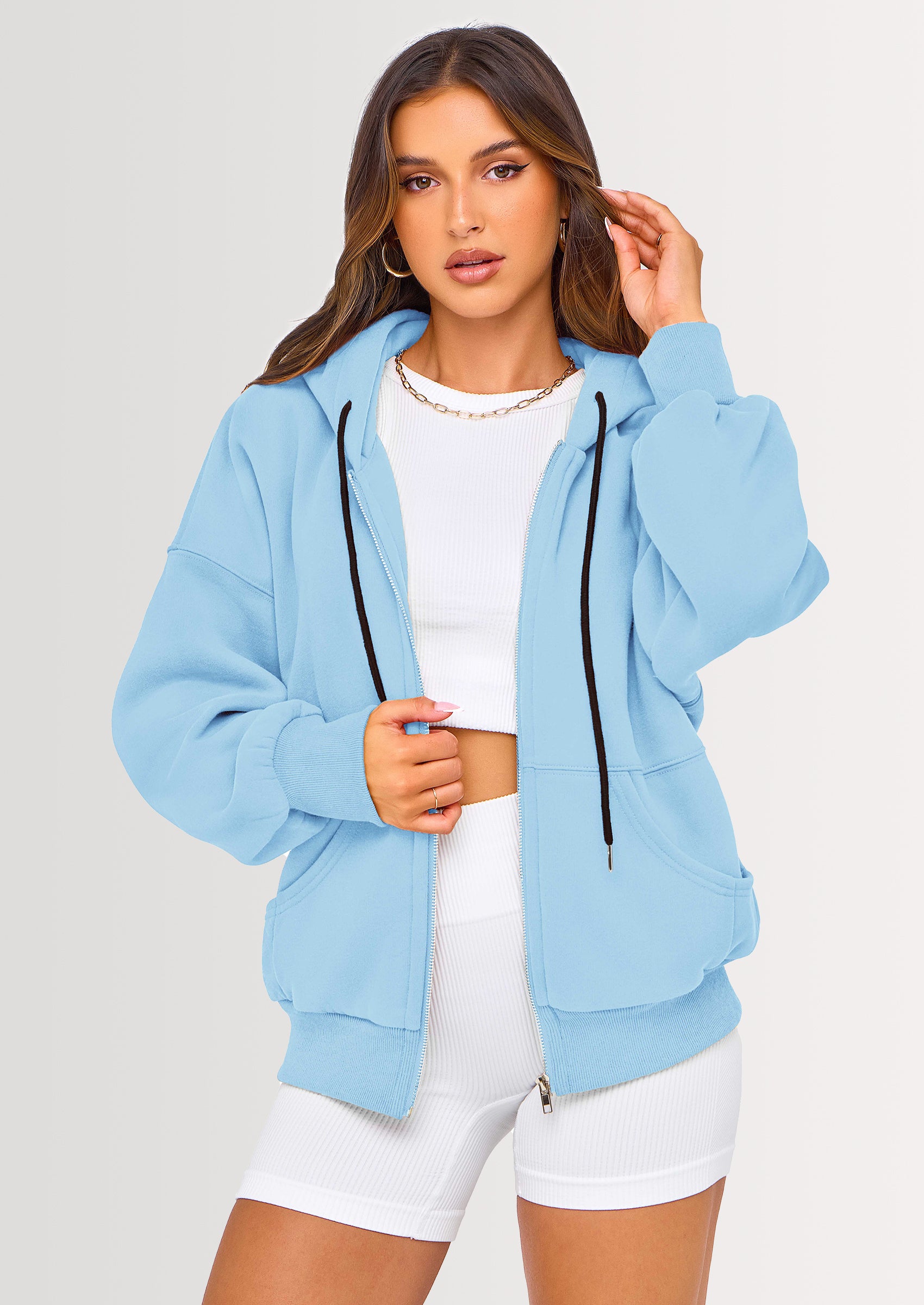 PRETTYGARDEN Women's Fall Oversized Hoodies Sweatshirt Long Sleeve Zip Up Pockets Loose Fit Y2K Winter Jackets Coat