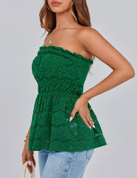 Boho Strapless Off Shoulder Eyelet Smocked Peplum Going Out Tube Tops