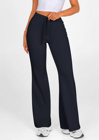Elastic High-Waisted Drawstring Casual Flare Pants