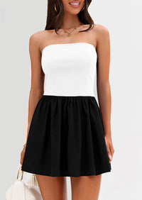 Strapless Casual Tube Top Ruffle A Line Patchwork Mini Dresses Mini Party Dresses