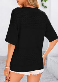 Short Sleeved Casual V-Neck Knitted Small Eye Shirt