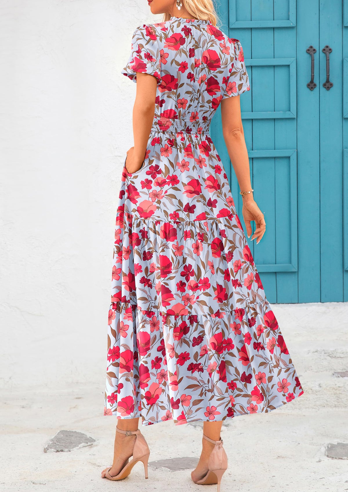 Casual V-neck short sleeved Bohemian Maxi dress
