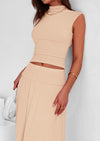 PRETTYGARDEN Skirt Sets Ruched Tank Tops Ruffle Maxi Skirts Wedding Guest Matching 2 Piece Outfits