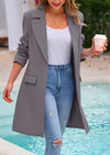 PRETTYGARDEN Women's Spring Fall Long Blazer Jackets Long Sleeve Lapel Pockets Loose Fit Work Casual Blazers Outerwear