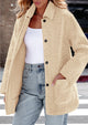 Long Sleeve Lapel Button Down Pockets Fleece Faux Fur Coats