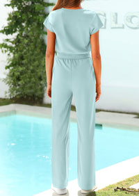 Twist Front Crop T-Shirts Wide Leg Pants Two Piece Sets