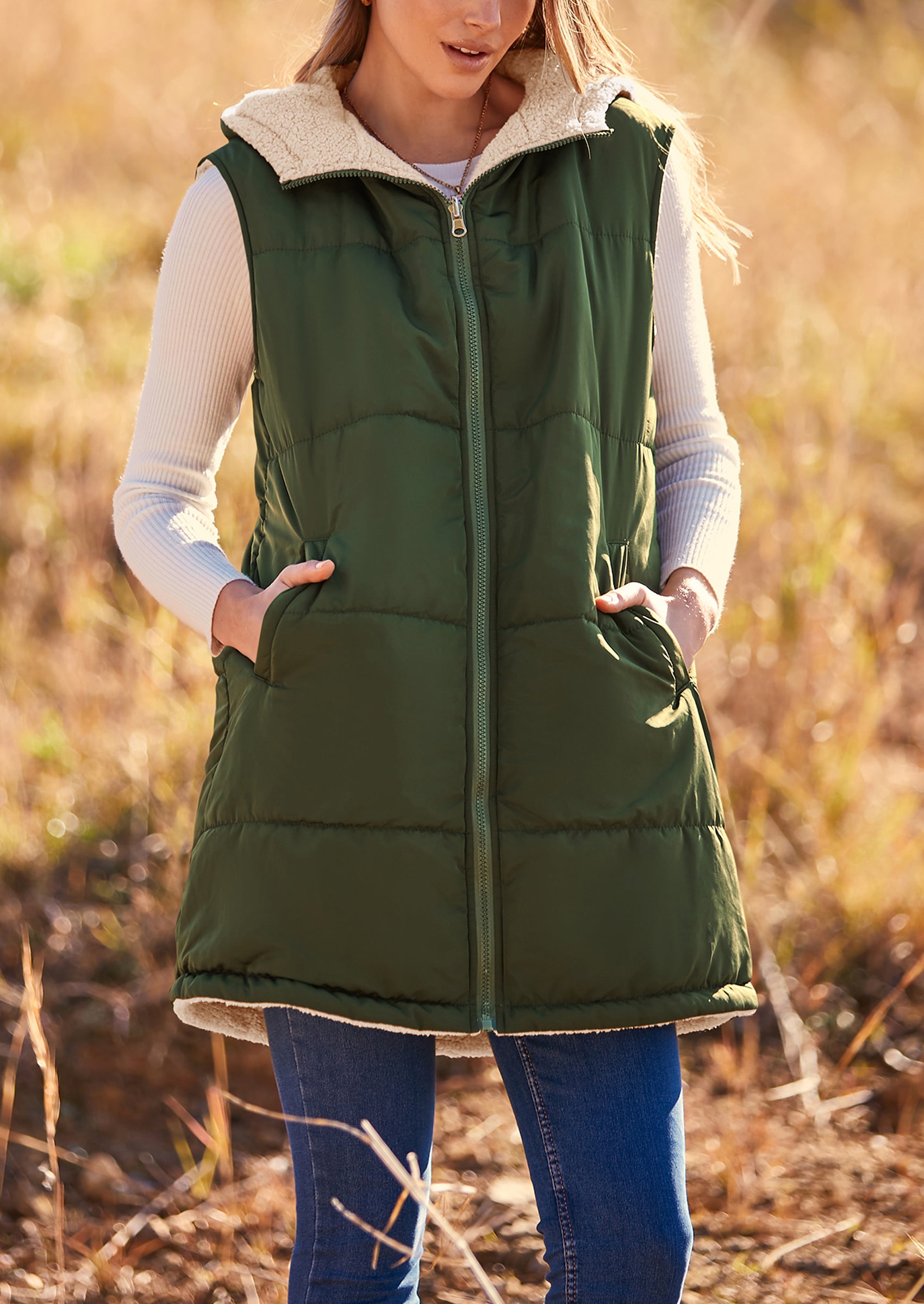 PRETTYGARDEN Womens Fall Reversible Vests Sleeveless Fleece Jacket Zip Up Hoodie Pockets Long Warm Winter Coat Outerwear