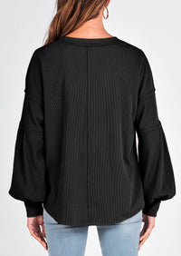 Long Sleeved Casual V-Neck Loose Knit Pullover