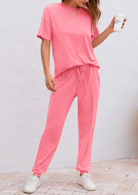 Two Piece Outfit Short Sleeve  Pullover Tops Tracksuits
