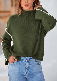 Chunky Knit  Casual Long Sleeve Mock Neck Oversized Loose Sweaters