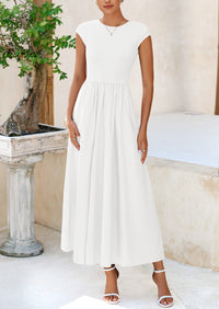 Casual Cap Sleeve Patchwork A Line Flowy Elegant Homecoming Maxi Dress