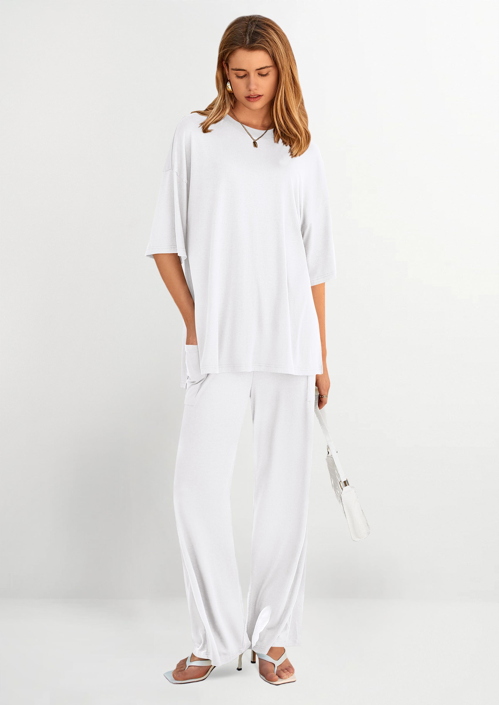 PRETTYGARDEN Women's 2 Piece Outfits Casual Short Sleeve Pullover Tops and Wide Leg Pants Lounge Sets Tracksuits