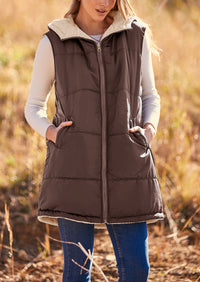PRETTYGARDEN Womens Fall Reversible Vests Sleeveless Fleece Jacket Zip Up Hoodie Pockets Long Warm Winter Coat Outerwear