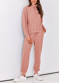 Two piece long sleeved half zip pullover sweatshirt, sports pants, casual set