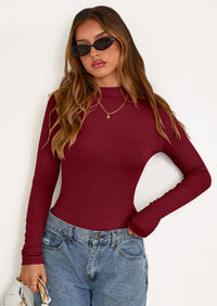 PRETTYGARDEN Women's Turtleneck Long Sleeve Shirts Fall Basic Tees Ribbed Fitted Tops Thermal Layering Knit Top Clothes