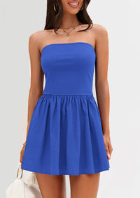 Strapless Casual Tube Top Ruffle A Line Patchwork Mini Dresses Mini Party Dresses