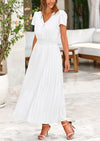 PRETTYGARDEN Women's Short Sleeve Button V Neck Casual Pleated Maxi Dresses