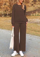 Long Sleeved Pullover And Wide Leg Pants Knitted Casual Suit